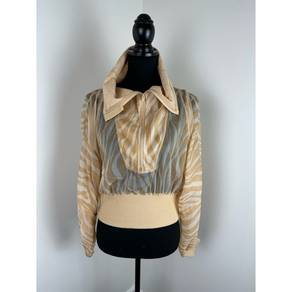 NWOT Free People Movement Tan Zebra Print half zip windbreaker XS - Picture 1 of 8
